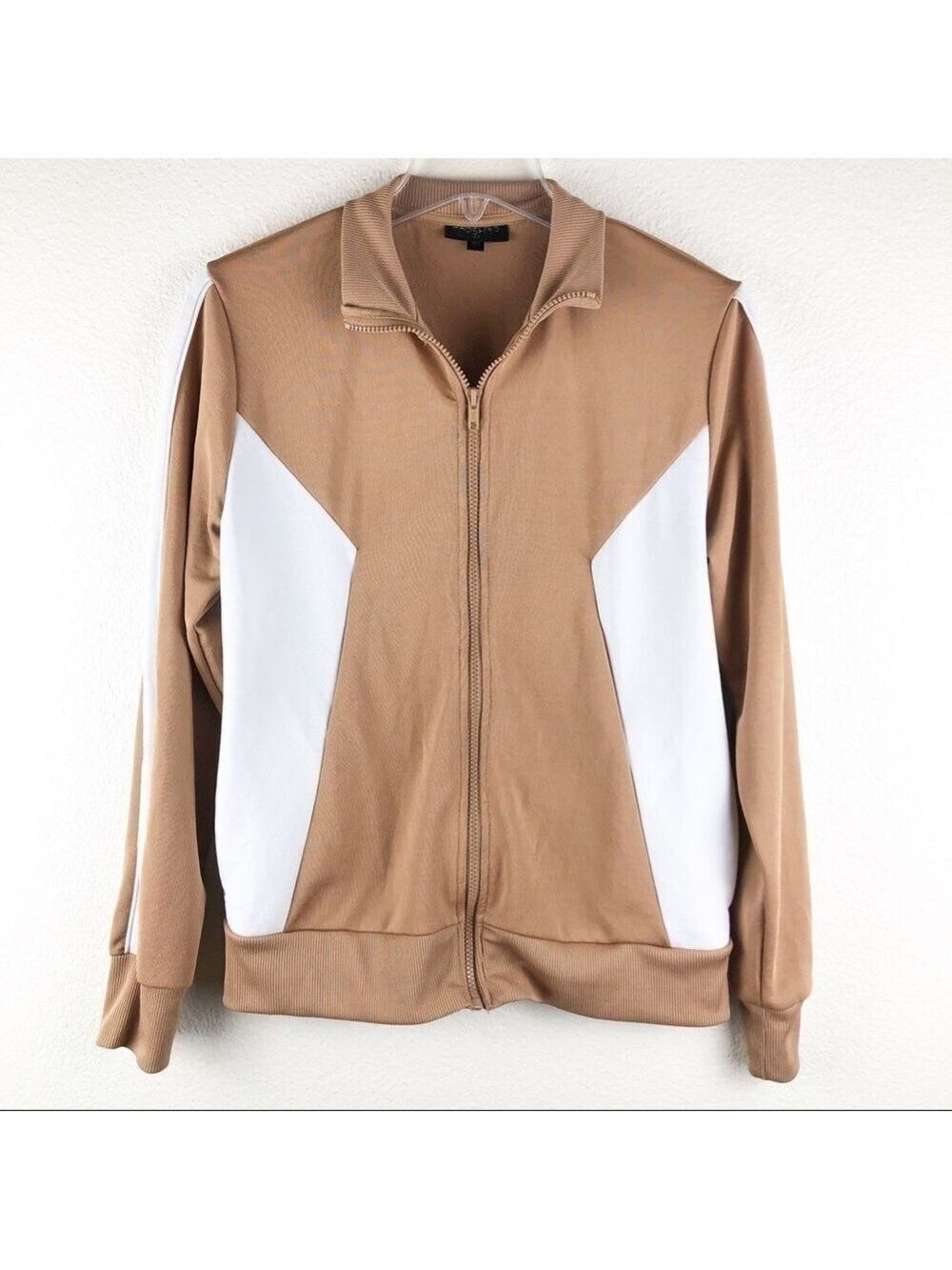 Women’s Topshop zip up tan sweater size 2 US!